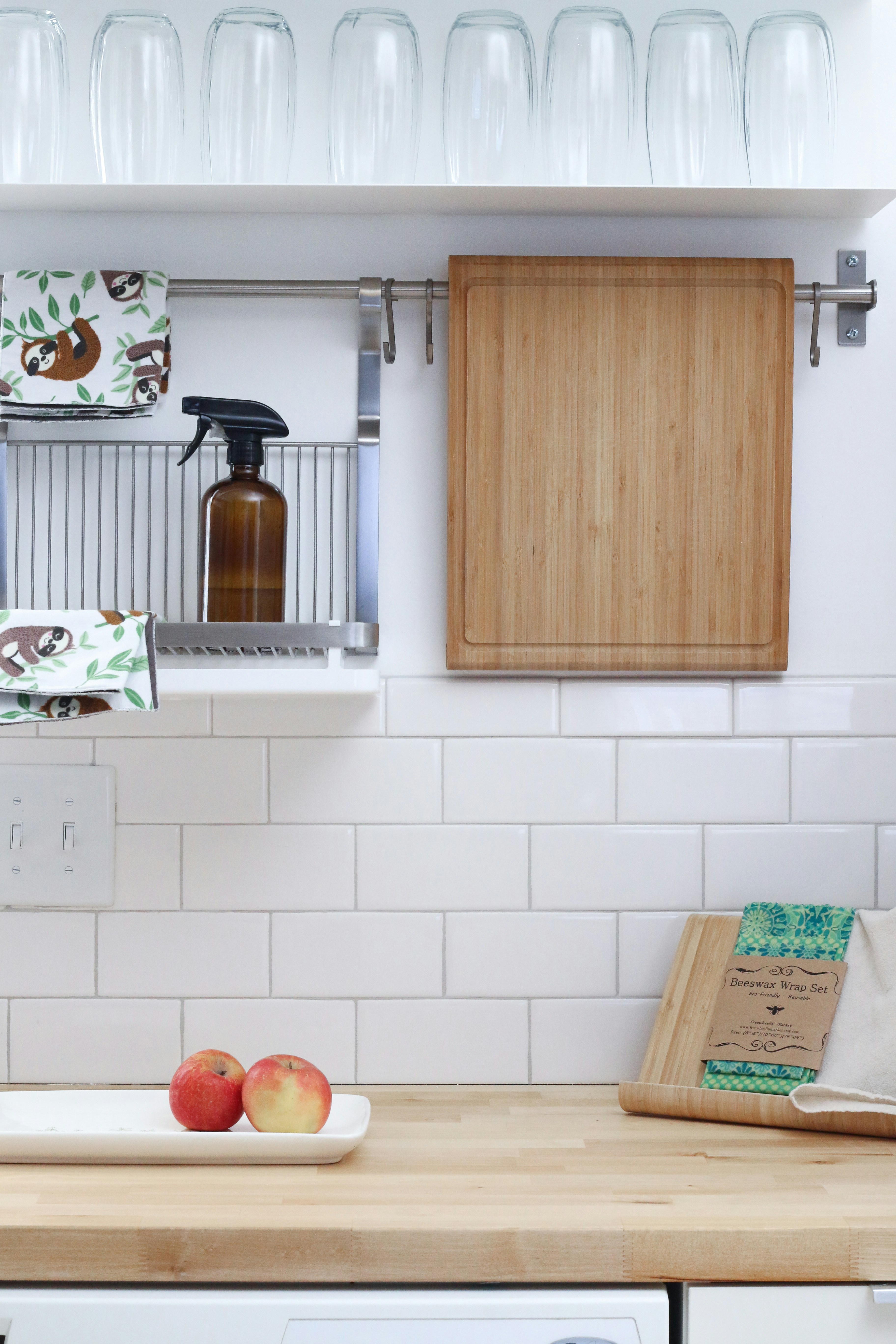 Assorted kitchenware on wooden counter